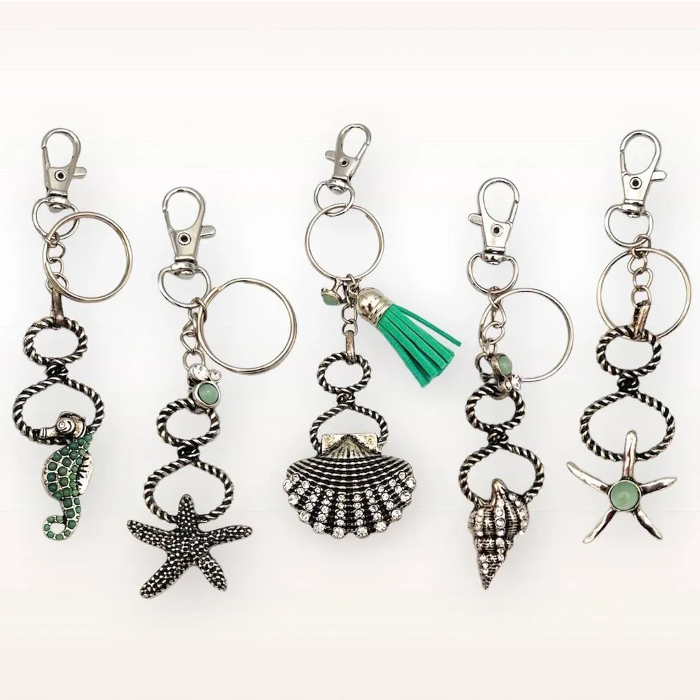 Handmade Sea Life Keychain Shell Seahorse Starfish Tassel Silver Repurposed
